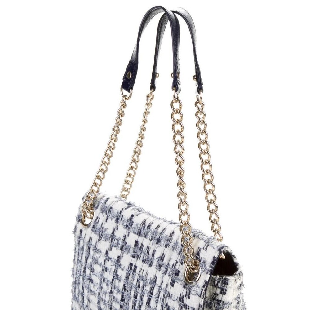 DESIGNER KATE SPADE BLUE MULTI COLOR TWEED FLAP M SIZE CHAIN STRAP SHOULDER BAG - Picture 11 of 13